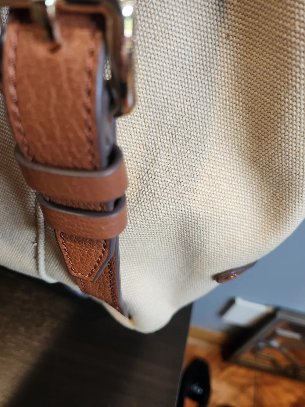 Cole Haan Canvas and Brown Leather Top-Handle Backpack